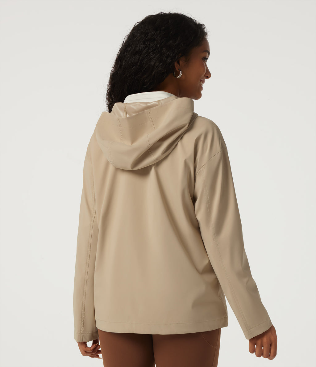 Hooded Long Sleeve Work Jacket with Pocket — Oat Khaki — view 2