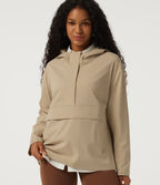 Hooded Long Sleeve Work Jacket with Pocket — Oat Khaki — view 4
