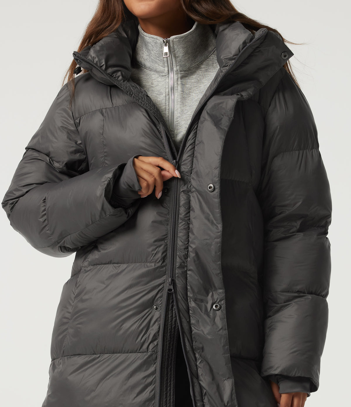 Hooded Long Sleeve Work Padded Jacket with Pockets — Catacombs — view 5