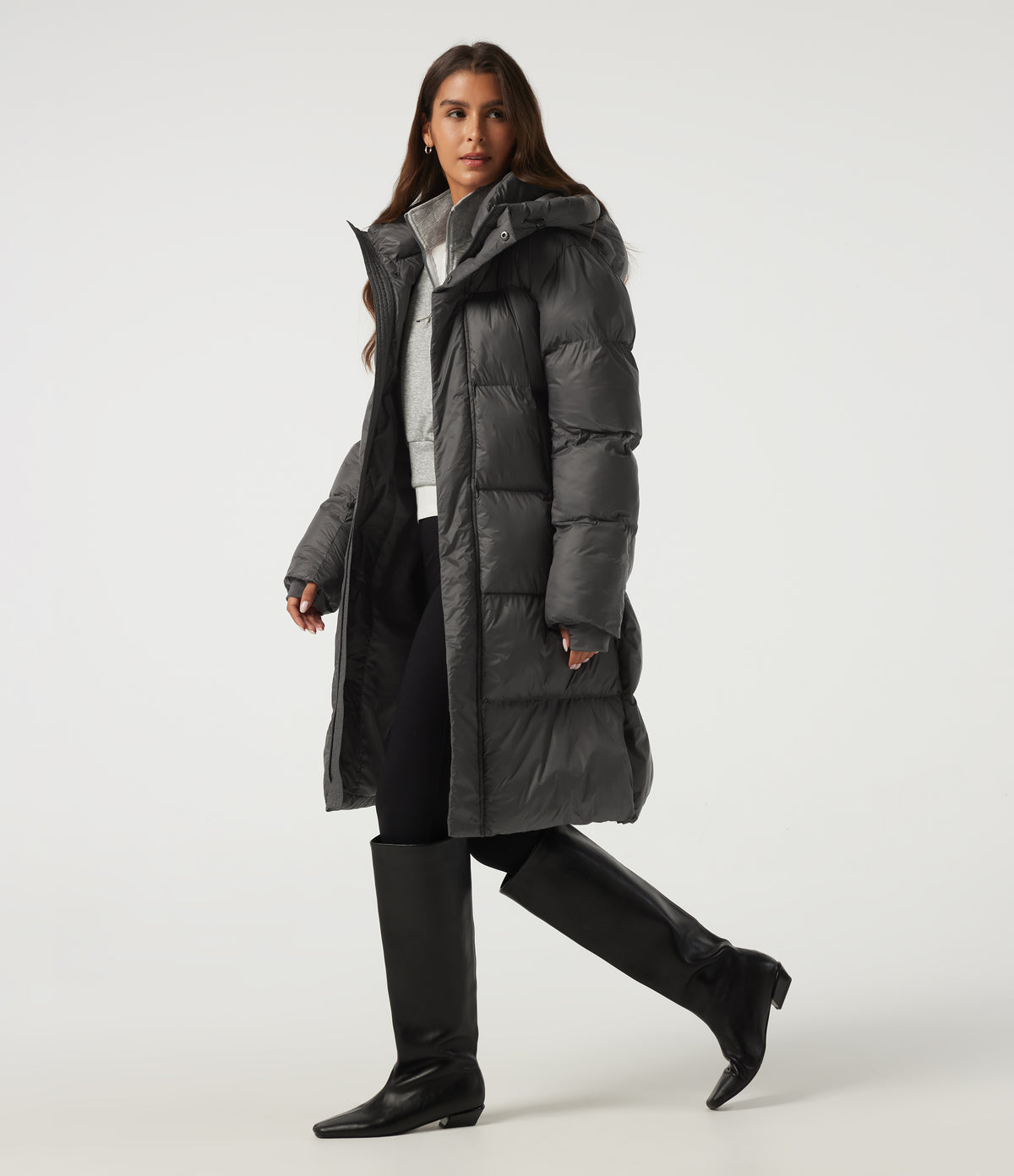 Hooded Long Sleeve Work Padded Jacket with Pockets — Catacombs — view 3