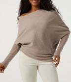 One Shoulder Batwing Long Sleeve Casual Jumper — Doeskin — view 5