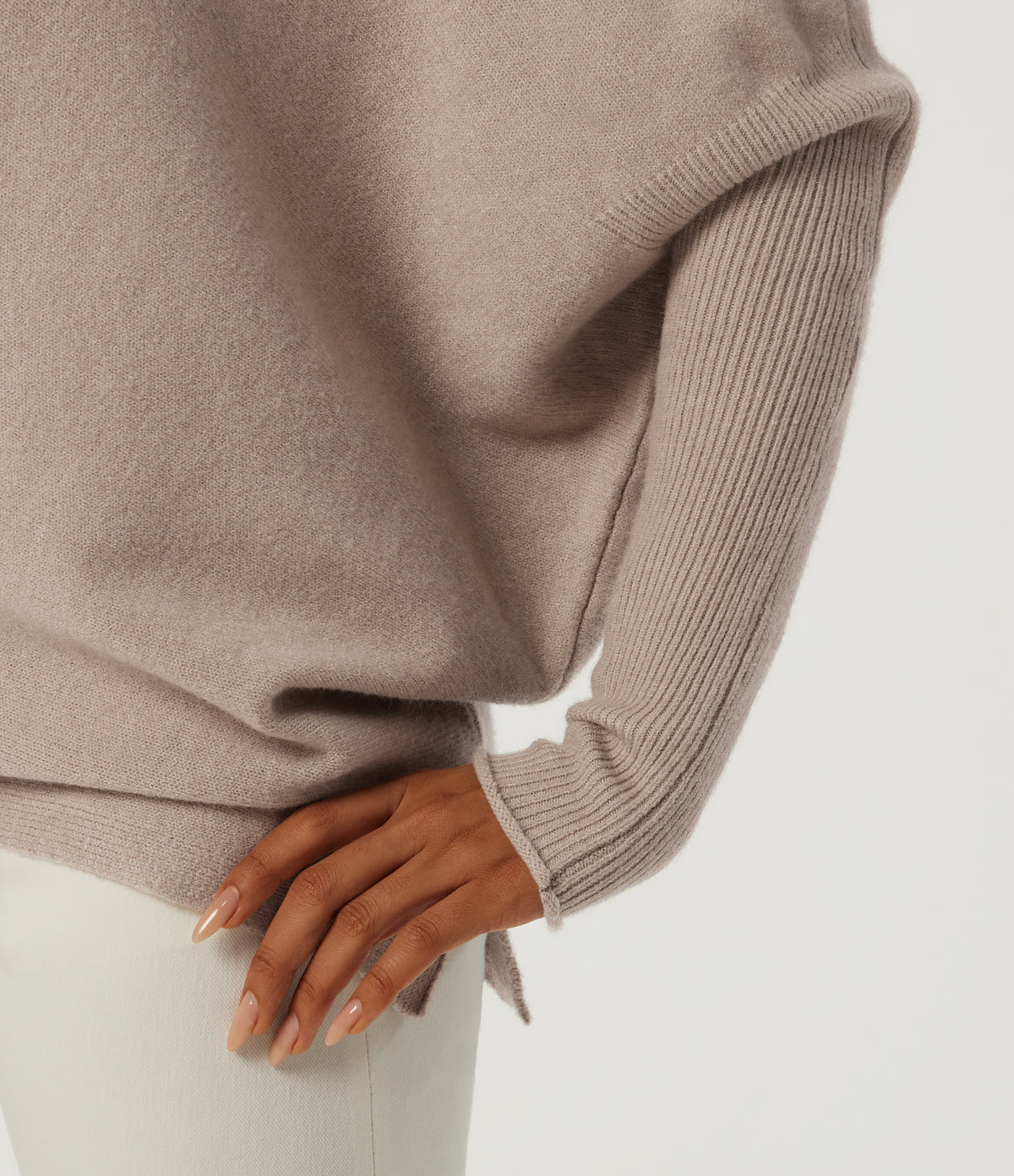 One Shoulder Batwing Long Sleeve Casual Jumper — Doeskin — view 6