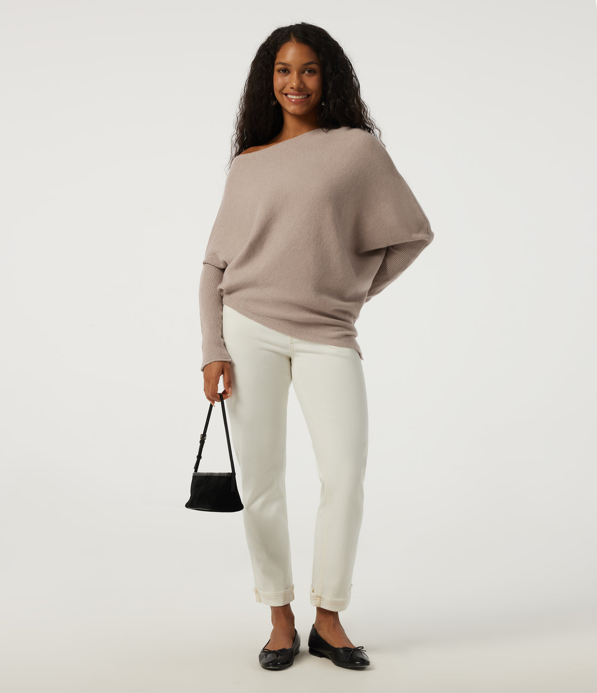 One Shoulder Batwing Long Sleeve Casual Jumper — Doeskin — view 7