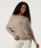 One Shoulder Batwing Long Sleeve Casual Jumper — Doeskin — view 1