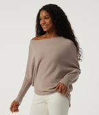 One Shoulder Batwing Long Sleeve Casual Jumper — Doeskin — view 3