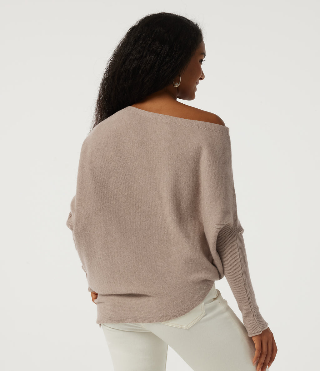 One Shoulder Batwing Long Sleeve Casual Jumper — Doeskin — view 2