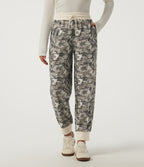 Mid Rise Camo Drawstring Corduroy Casual Joggers with Pockets — Foggy Night Camo — view 1