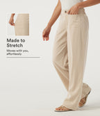Low Rise Straight Leg Casual Linen-Feel Trousers with Pockets — Dune Mirage — view 1