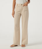 Low Rise Straight Leg Casual Linen-Feel Trousers with Pockets — Dune Mirage — view 3