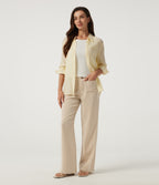 Low Rise Straight Leg Casual Linen-Feel Trousers with Pockets — Dune Mirage — view 7