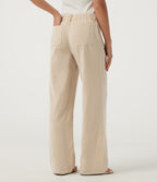Low Rise Straight Leg Casual Linen-Feel Trousers with Pockets — Dune Mirage — view 2