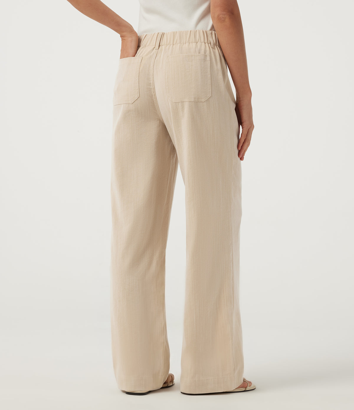 Low Rise Straight Leg Casual Linen-Feel Trousers with Pockets — Dune Mirage — view 2