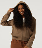 Hooded Long Sleeve Work Jacket with Pockets — ochre brown — view 5