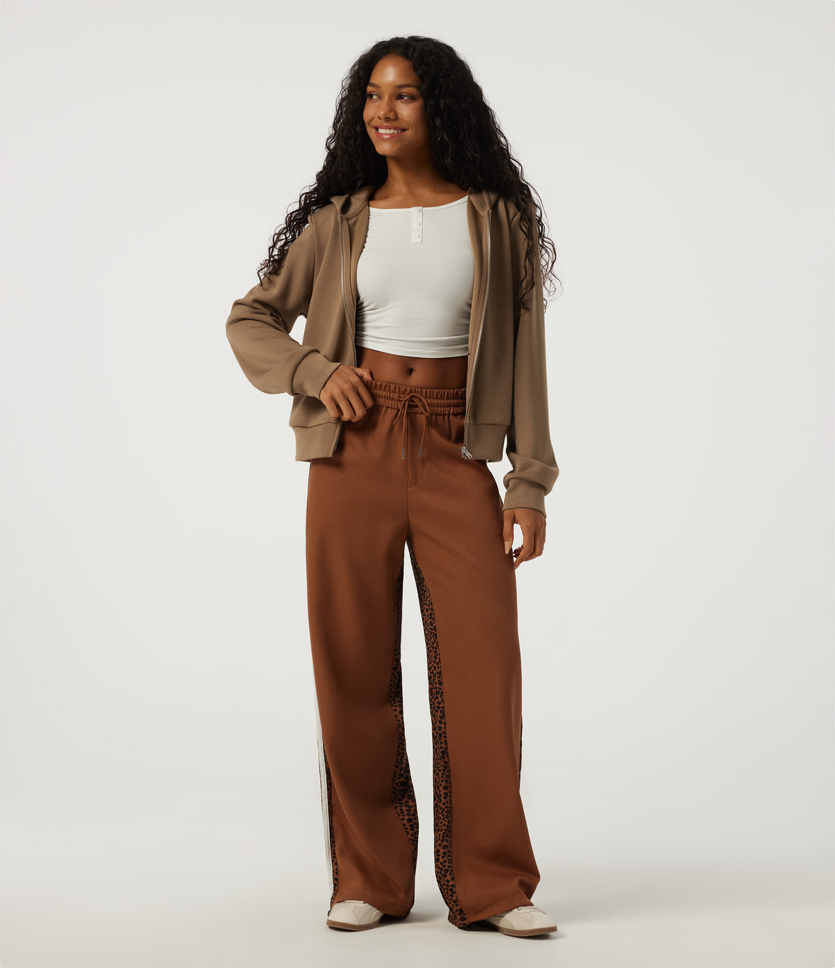 Hooded Long Sleeve Work Jacket with Pockets — ochre brown — view 8