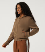 Hooded Long Sleeve Work Jacket with Pockets — ochre brown — view 3