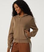 Hooded Long Sleeve Work Jacket with Pockets — ochre brown — view 4