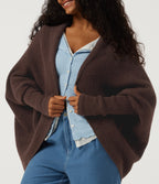 Lapel Batwing Long Sleeve Open Front Casual Cardigan — Shaved Chocolate — view 5