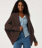 Lapel Batwing Long Sleeve Open Front Casual Cardigan — Shaved Chocolate — view 4