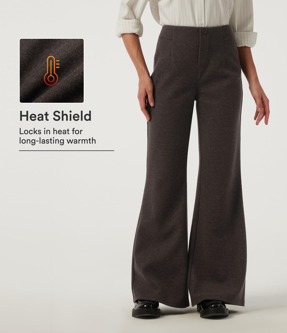 Mid Rise Fleece Flare Work Trousers — Black Coffee — view 1