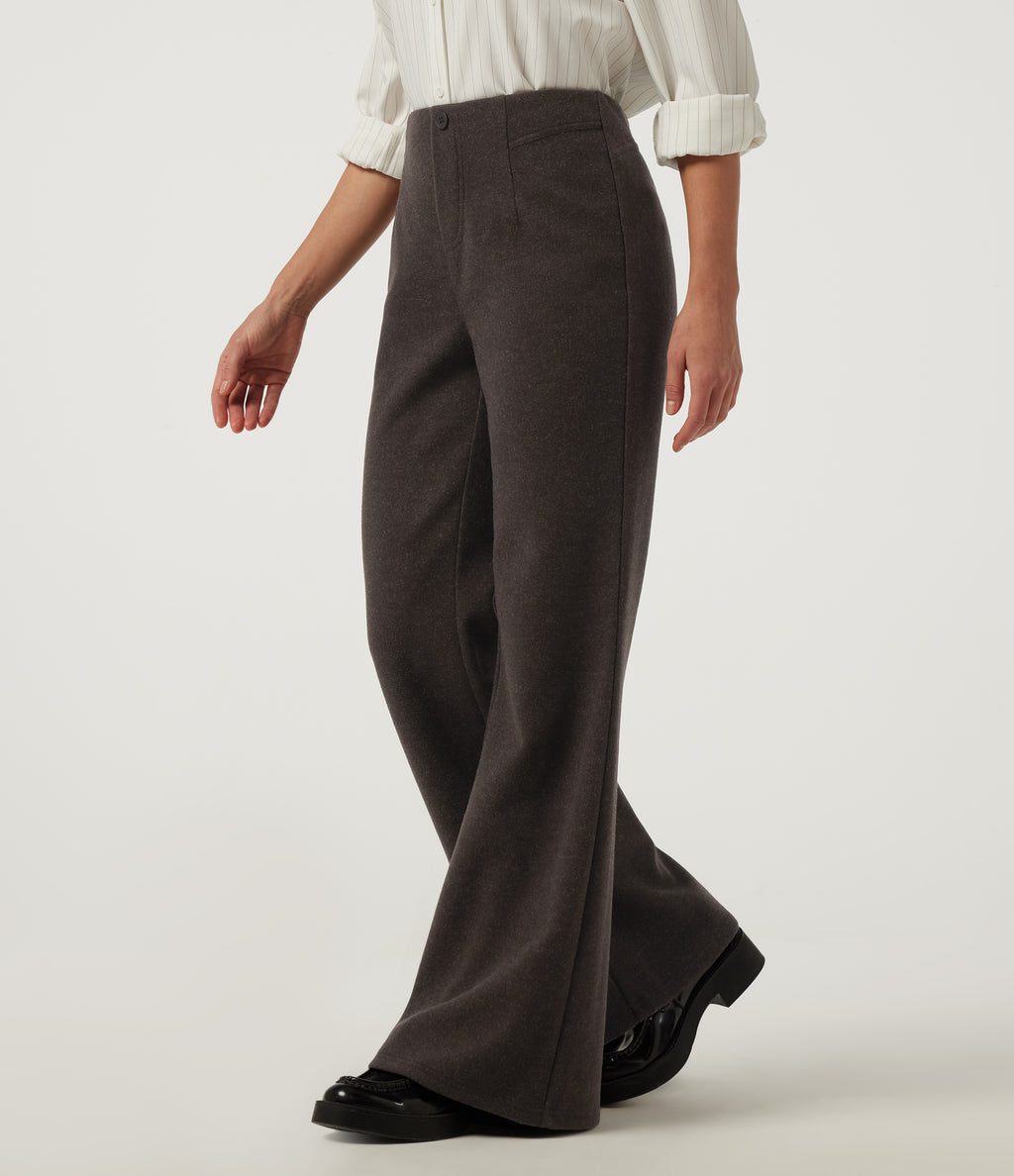 Mid Rise Fleece Flare Work Trousers — Black Coffee — view 3
