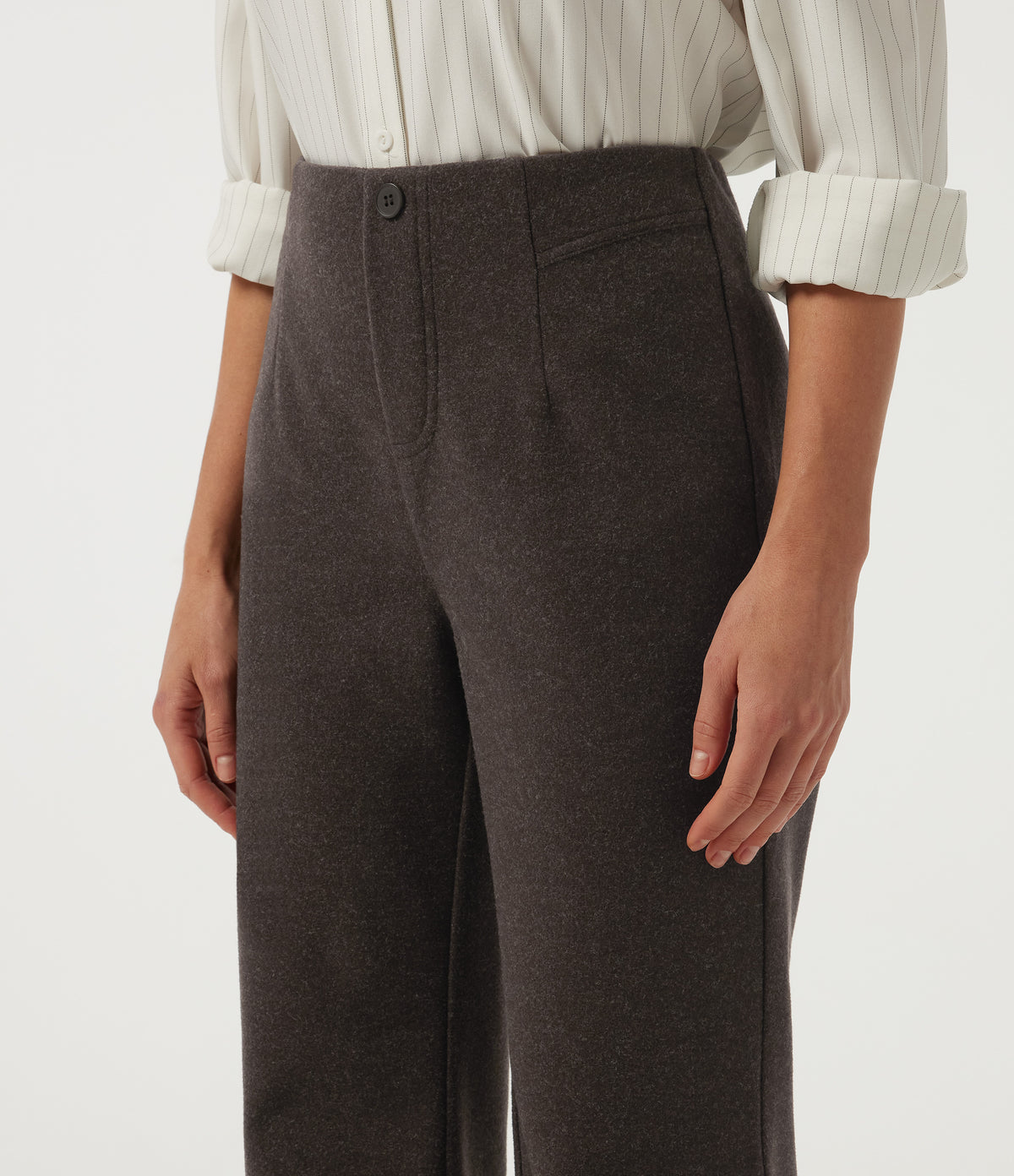 Mid Rise Fleece Flare Work Trousers — Black Coffee — view 4
