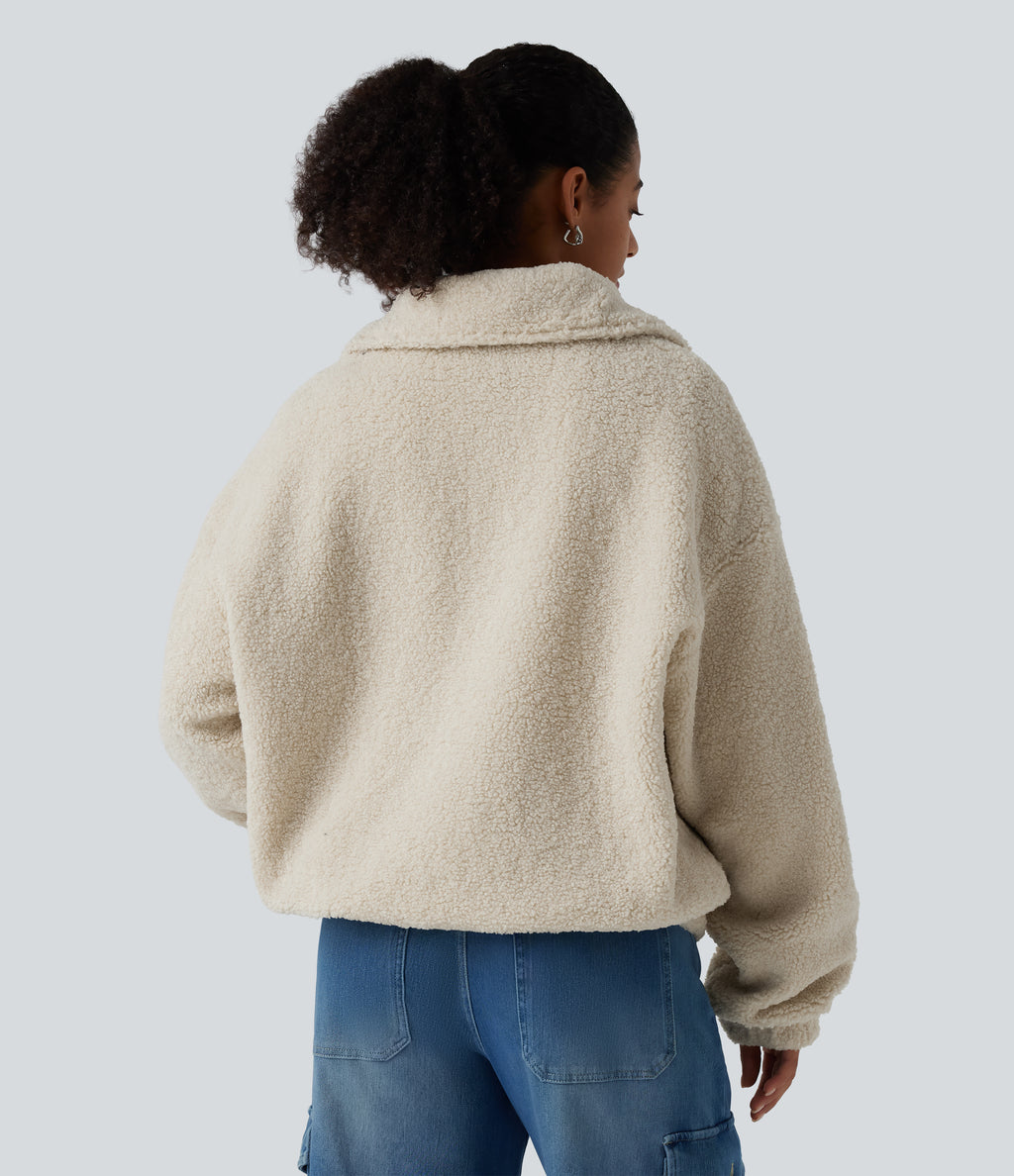 Stand Collar Long Sleeve Casual Sports Sweatshirt with Pockets — Silver Birch — view 2