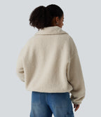Stand Collar Long Sleeve Casual Sports Sweatshirt with Pockets — Silver Birch — view 2