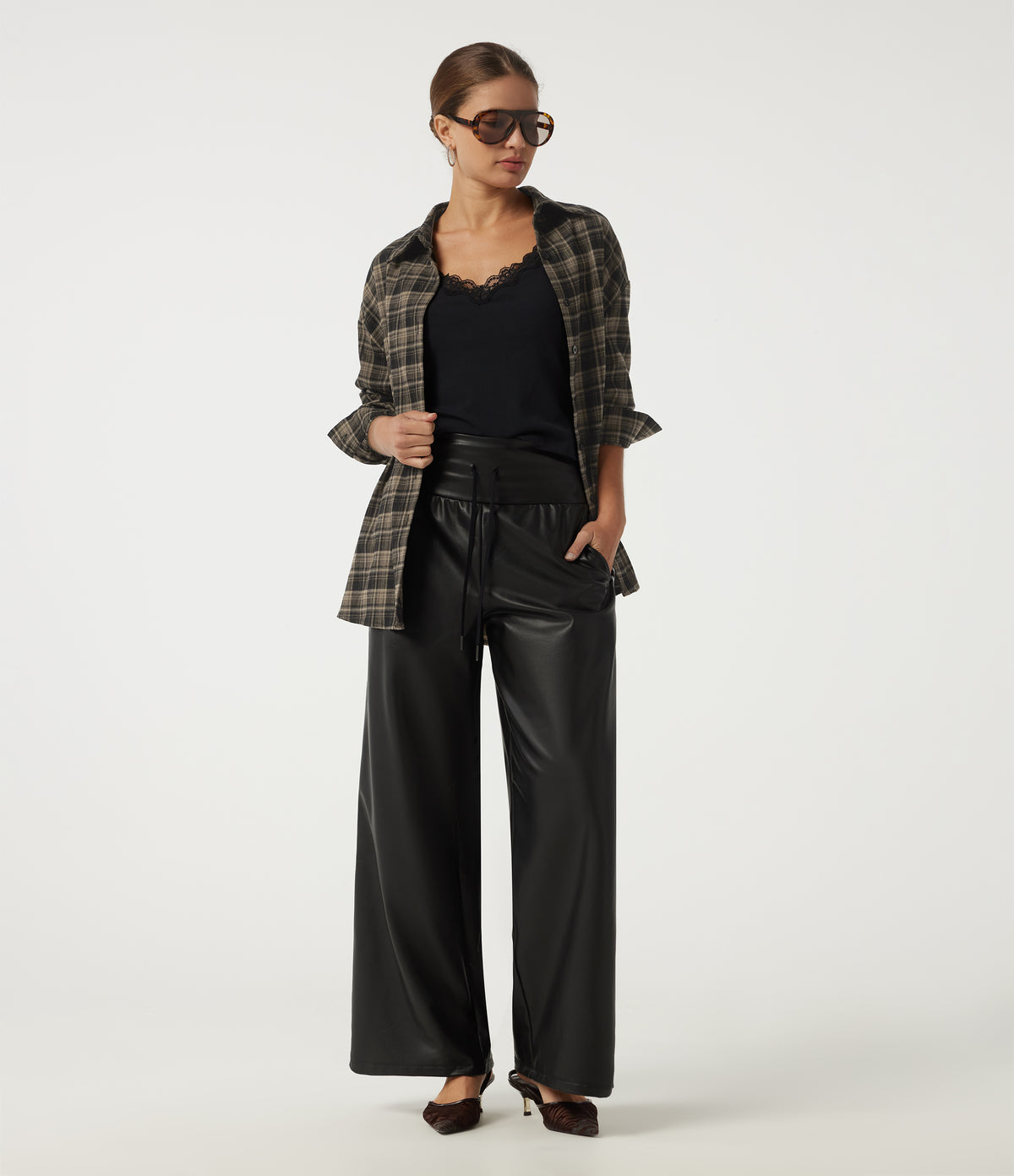Long Sleeve Plaid Casual Shirt — Pottery Brown Grid — view 8