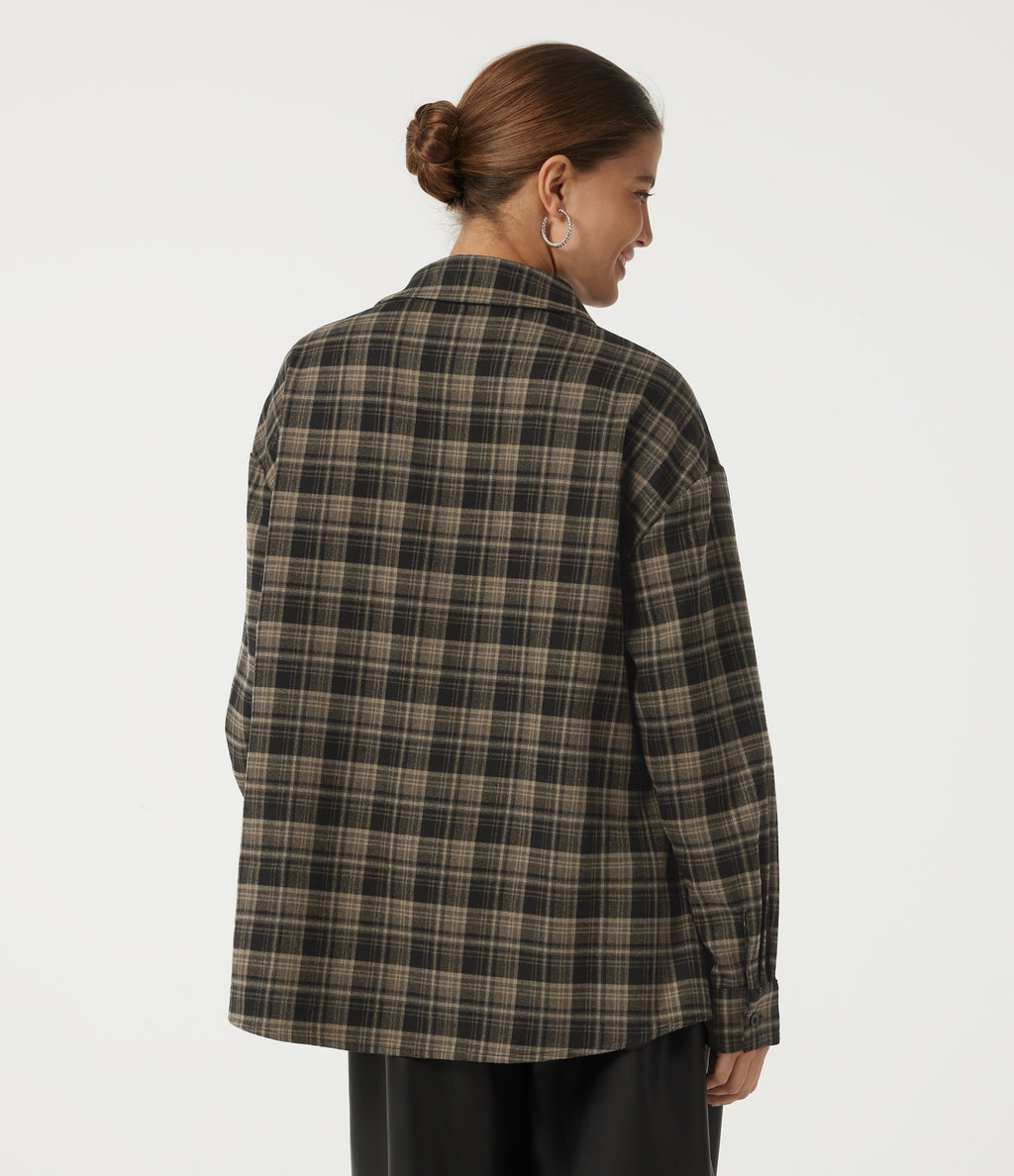 Long Sleeve Plaid Casual Shirt — Pottery Brown Grid — view 2