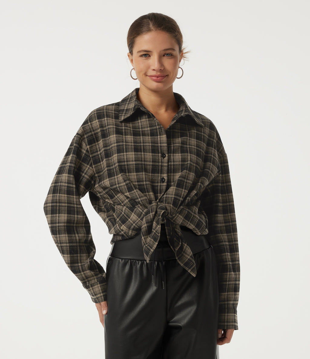 Long Sleeve Plaid Casual Shirt — Pottery Brown Grid — view 4
