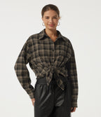 Long Sleeve Plaid Casual Shirt — Pottery Brown Grid — view 4