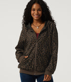 Hooded Leopard Print Long Sleeve Corduroy Casual Jacket with Pockets — Brown and Black Leopard — view 4