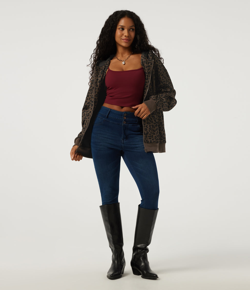 Hooded Leopard Print Long Sleeve Corduroy Casual Jacket with Pockets — Brown and Black Leopard — view 8