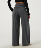 High Waisted Wide Leg Yoga Trousers with Pockets — Steel Gray — view 2
