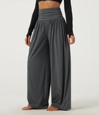 High Waisted Wide Leg Yoga Trousers with Pockets — Steel Gray — view 3