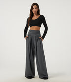 High Waisted Wide Leg Yoga Trousers with Pockets — Steel Gray — view 6