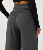 High Waisted Wide Leg Yoga Trousers with Pockets — Steel Gray — view 5