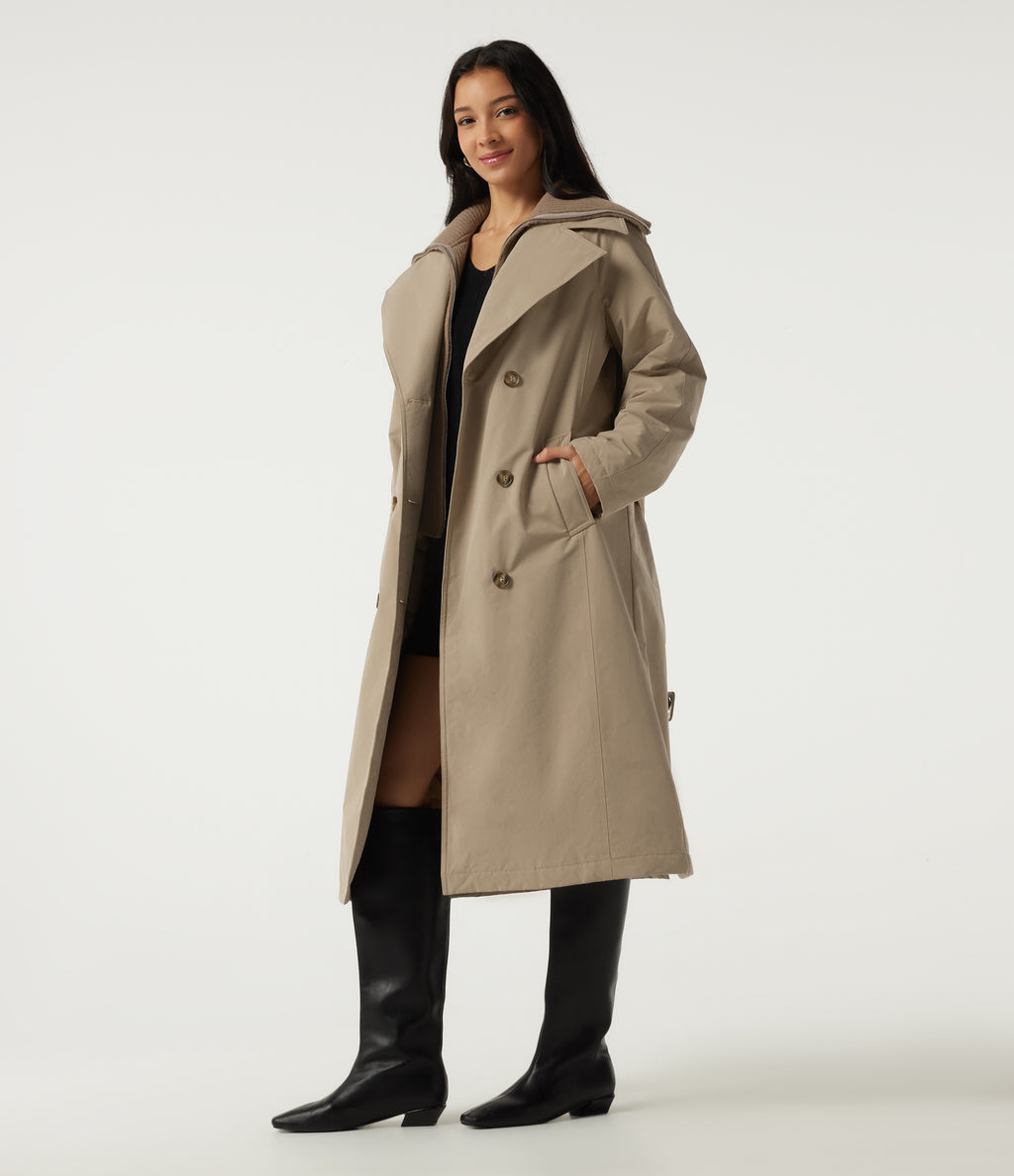 Lapel Long Sleeve Lace Up Work Padded Jacket with Pockets — Sesame — view 3