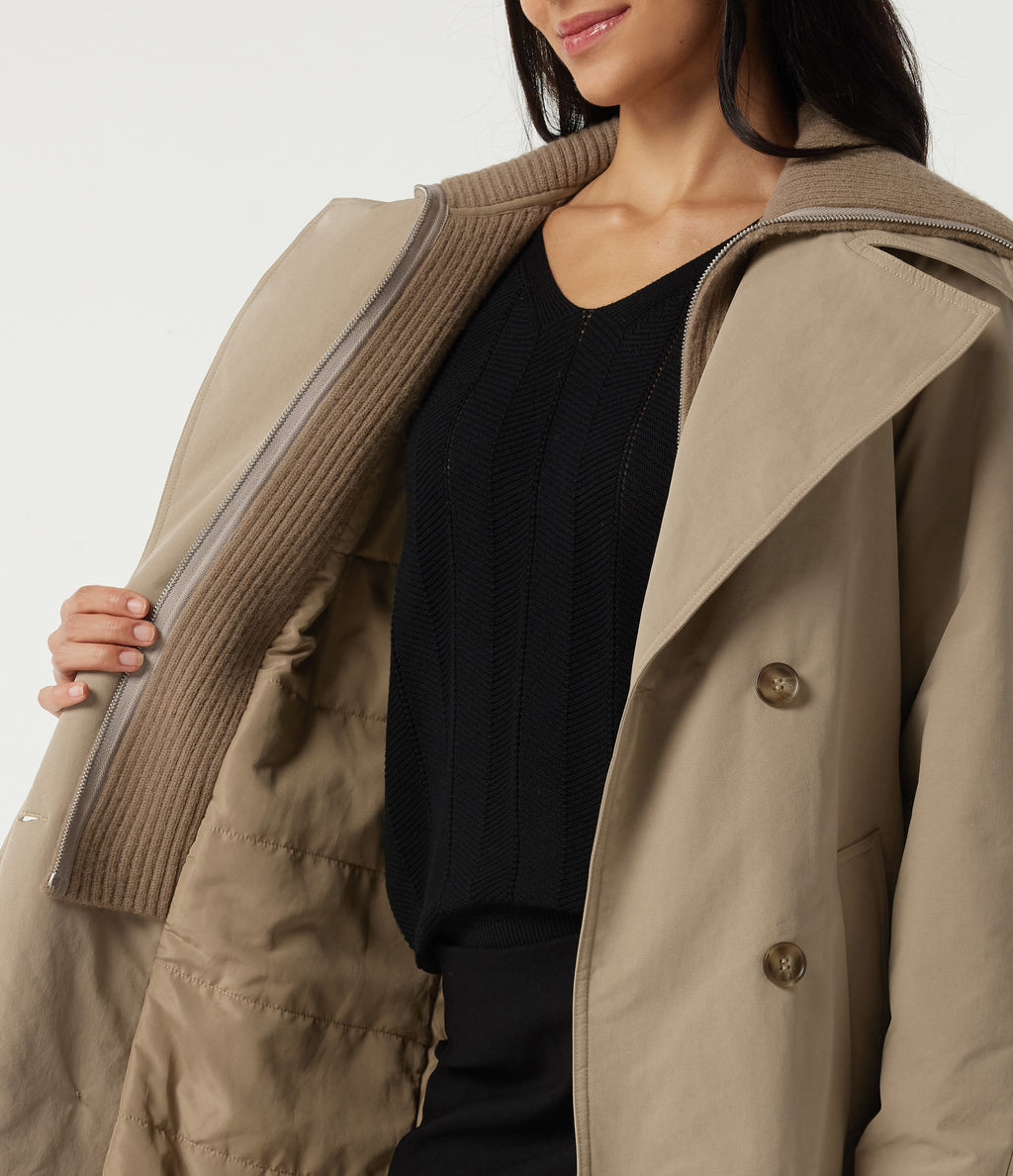 Lapel Long Sleeve Lace Up Work Padded Jacket with Pockets — Sesame — view 7