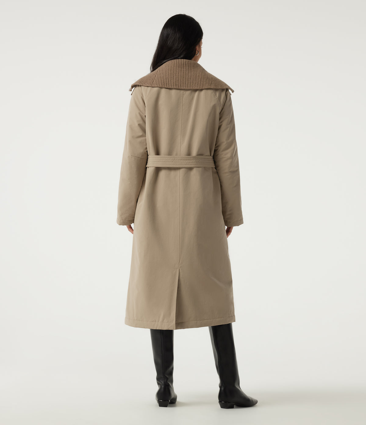 Lapel Long Sleeve Lace Up Work Padded Jacket with Pockets — Sesame — view 2