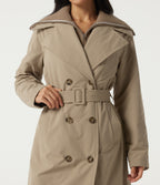 Lapel Long Sleeve Lace Up Work Padded Jacket with Pockets — Sesame — view 5