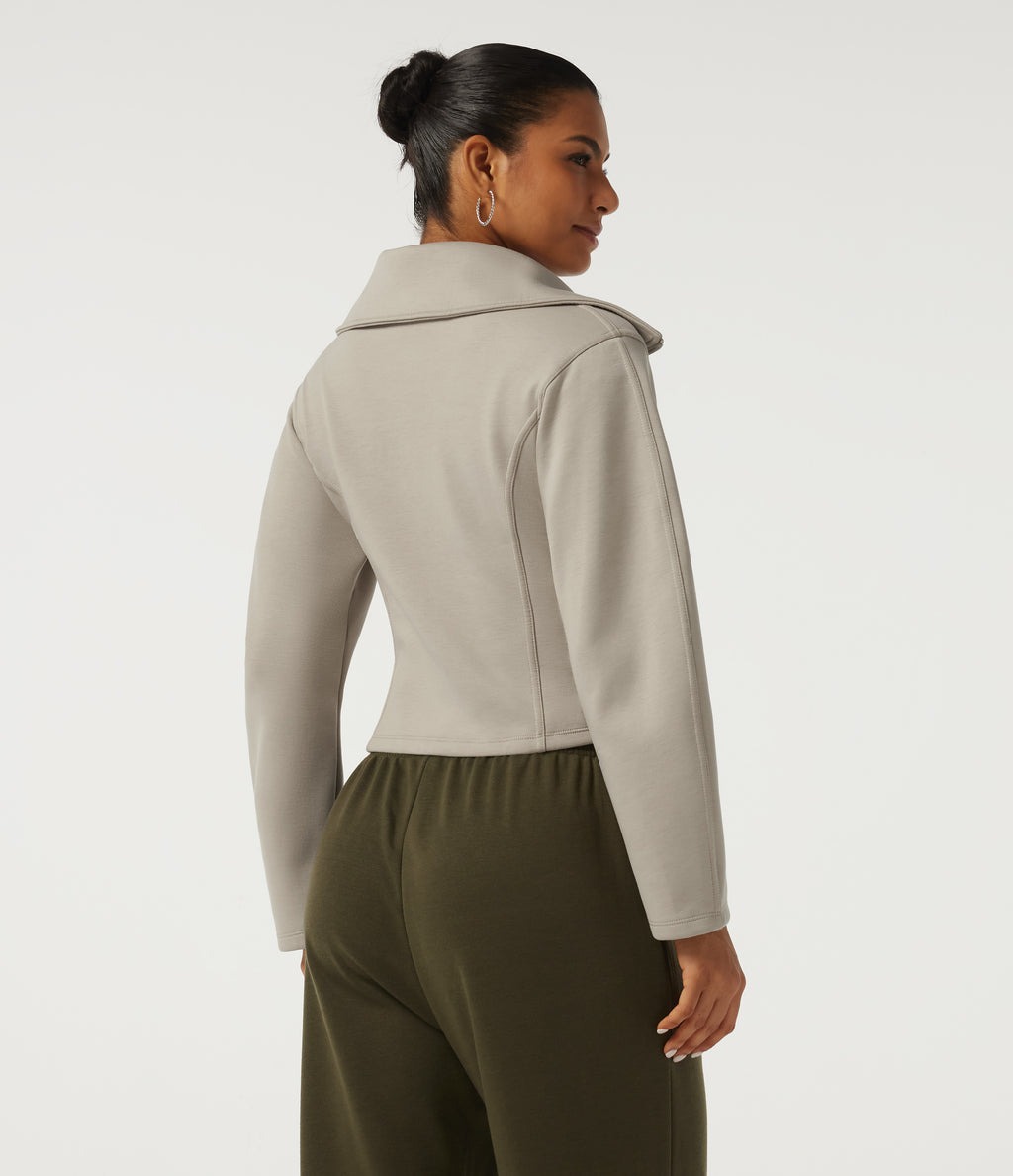 Lapel Collar Long Sleeve Casual Jacket with Pockets — Feather Gray — view 2