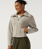 Lapel Collar Long Sleeve Casual Jacket with Pockets — Feather Gray — view 1