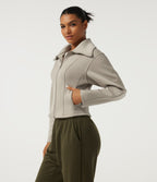Lapel Collar Long Sleeve Casual Jacket with Pockets — Feather Gray — view 3