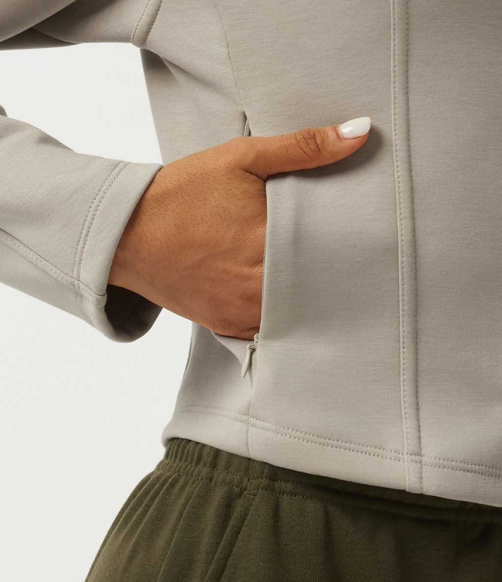 Lapel Collar Long Sleeve Casual Jacket with Pockets — Feather Gray — view 8
