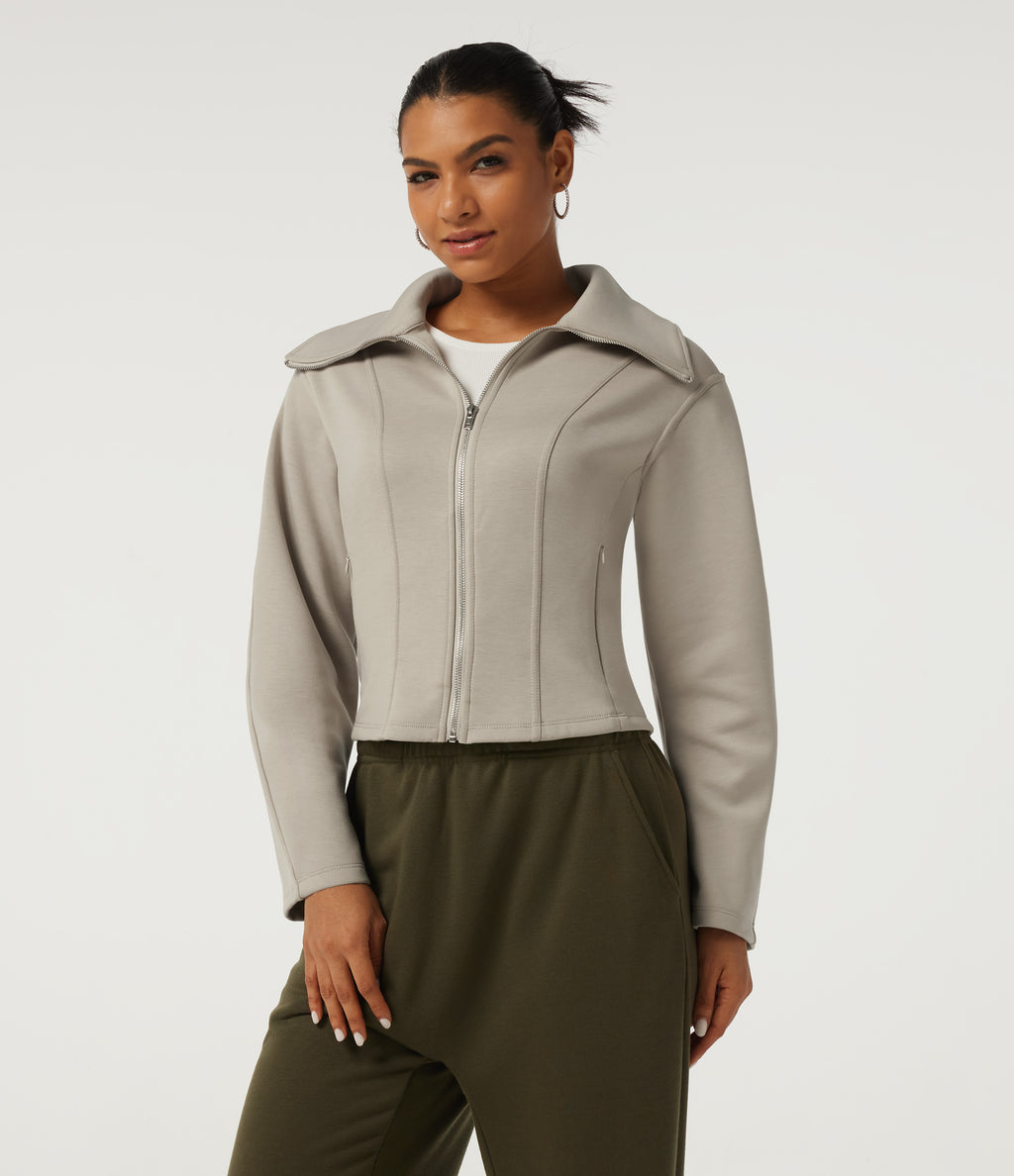 Lapel Collar Long Sleeve Casual Jacket with Pockets — Feather Gray — view 4