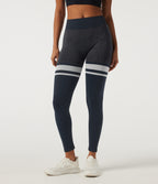 Mid Rise Skinny Color Block Seamless Yoga Leggings — Dark Sapphire — view 3