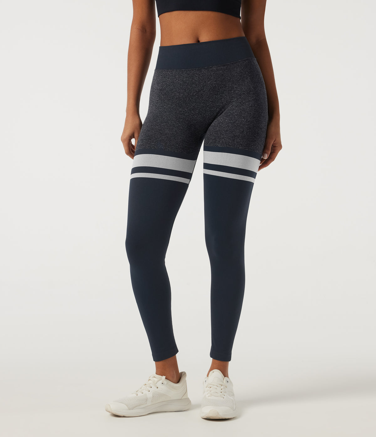 Mid Rise Skinny Color Block Seamless Yoga Leggings — Dark Sapphire — view 3