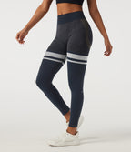 Mid Rise Skinny Color Block Seamless Yoga Leggings — Dark Sapphire — view 1