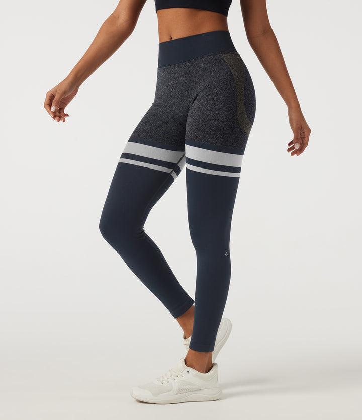 Mid Rise Skinny Color Block Seamless Yoga Leggings — Dark Sapphire — view 1